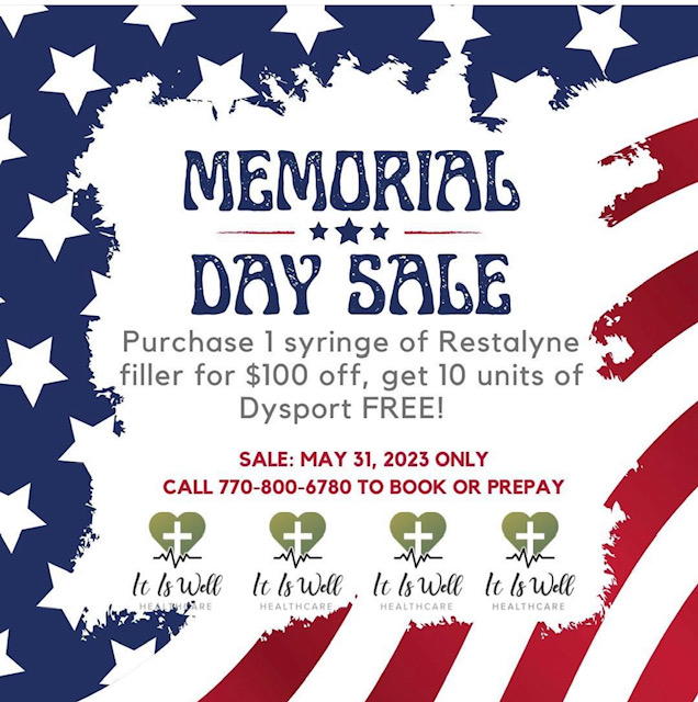 Purchase 1 syringe of Restylane filler for $100 off, get 10 units of Dysport FREE! Sale: May 31, 2023 only.