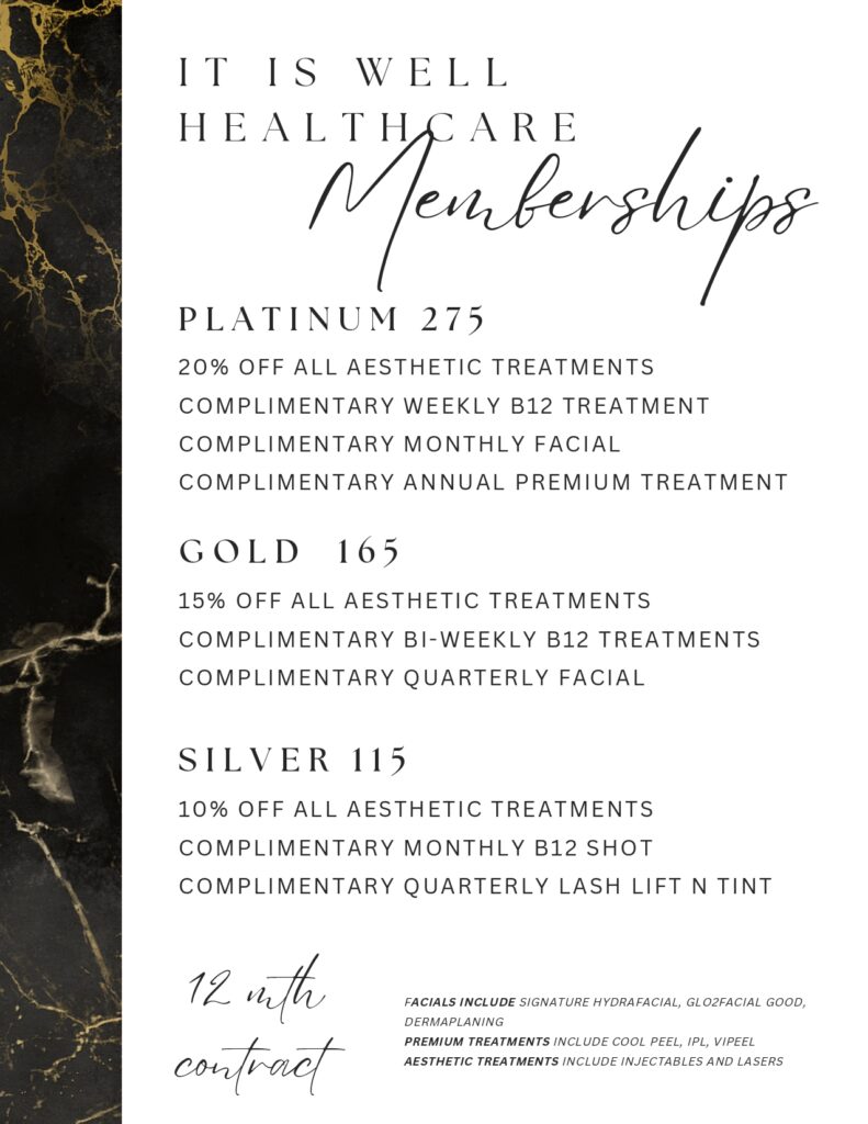 Image of our Aesthetic Membership details. Call us to learn more.